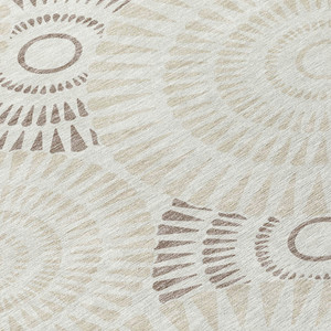 8' Taupe And Brown Round Geometric Washable Indoor Outdoor Area Rug