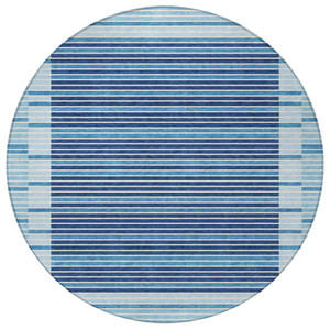 8' Sky Blue And Denim Blue Round Striped Washable Indoor Outdoor Area Rug - 880016854978