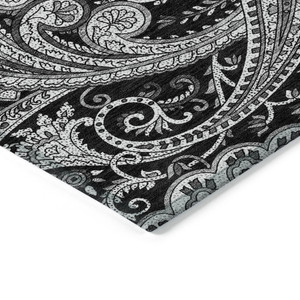 8' X 10' Black Gray And White Paisley Washable Indoor Outdoor Area Rug