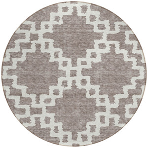 8' Taupe And Ivory Round Geometric Washable Indoor Outdoor Area Rug - 608219049997