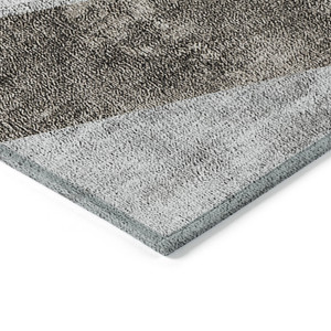 9' X 12' Gray Silver And Charcoal Geometric Washable Indoor Outdoor Area Rug - Gray, Silver, Charcoal
