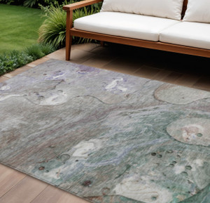 8' X 10' Khaki Beige And Purple Abstract Washable Indoor Outdoor Area Rug