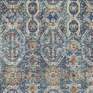 10' X 14' Denim Blue Beige And Brown Floral Washable Indoor Outdoor Area Rug