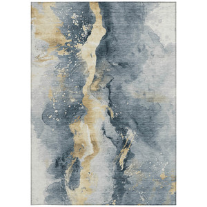9' X 12' Graphite And Gold Abstract Washable Indoor Outdoor Area Rug