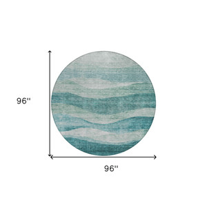 8' Teal Blue And Aqua Round Abstract Washable Indoor Outdoor Area Rug - 880016510676
