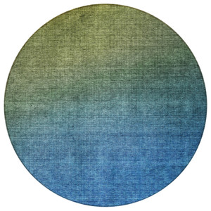 8' Olive Green Blue And Navy Blue Round Ombre Washable Indoor Outdoor Area Rug