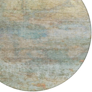 8' Wheat Sky Blue And Beige Round Abstract Washable Indoor Outdoor Area Rug