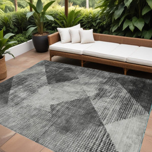 8' X 10' Gray And Black Geometric Washable Indoor Outdoor Area Rug