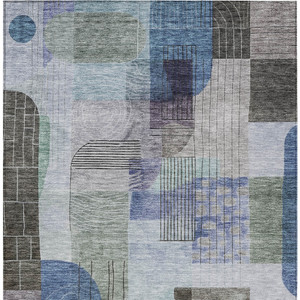 9' X 12' Blue Gray And Charcoal Abstract Washable Indoor Outdoor Area Rug - Blue, Gray, Charcoal