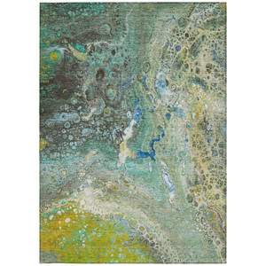 8' X 10' Teal Blue Lime Green And Green Abstract Washable Indoor Outdoor Area Rug
