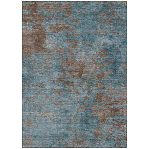 9' X 12' Teal Blue And Brown Abstract Washable Indoor Outdoor Area Rug