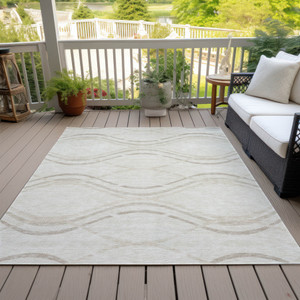 8' X 10' Ivory Beige And Taupe Abstract Washable Indoor Outdoor Area Rug - Ivory, Beige, Taupe