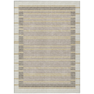 10' X 14' Ivory And Beige Striped Washable Indoor Outdoor Area Rug Transitional Style - Ivory, Beige Color