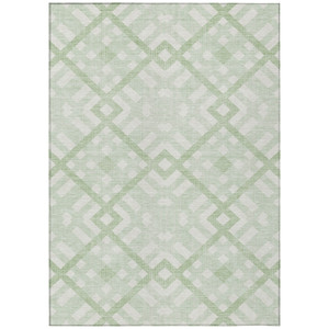 10' X 14' Mint Green And Ivory Geometric Washable Indoor Outdoor Area Rug