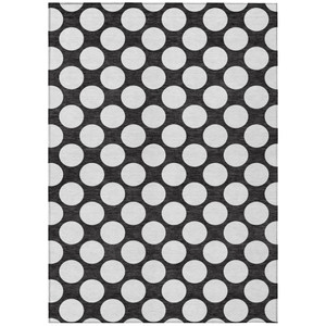 8' X 10' Black And Ivory Polka Dot Washable Indoor Outdoor Area Rug