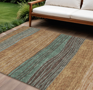 10' X 14' Terra Cotta Copper And Beige Striped Washable Indoor Outdoor Area Rug
