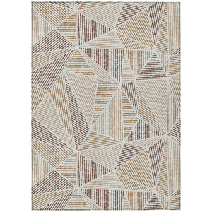 9' X 12' Brown Taupe And Beige Geometric Washable Indoor Outdoor Area Rug