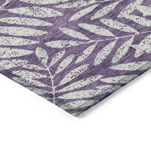 10' X 14' Purple And Ivory Floral Washable Indoor Outdoor Area Rug