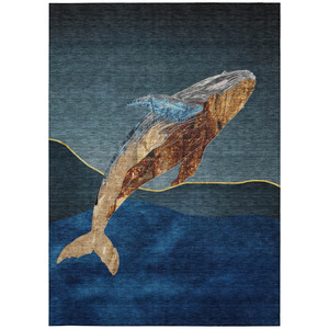 8' X 10' Blue And Brown Animal Print Washable Indoor Outdoor Area Rug