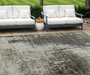 8' X 10' Taupe Beige And Olive Green Abstract Washable Indoor Outdoor Area Rug