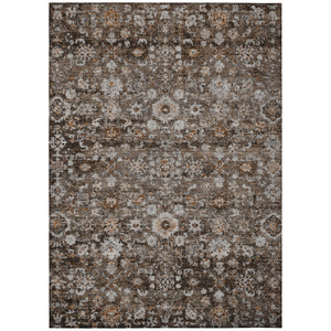 9' X 12' Dark Brown Brown And Taupe Oriental Washable Indoor Outdoor Area Rug