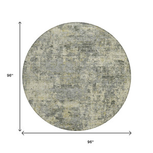 8' Pewter And Beige Round Abstract Washable Indoor Outdoor Area Rug - Pewter, Beige