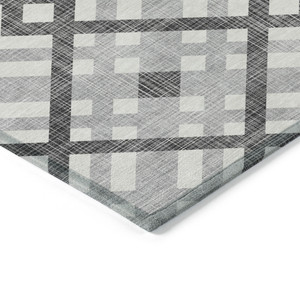 10' X 14' Gray Charcoal And Ivory Geometric Washable Indoor Outdoor Area Rug