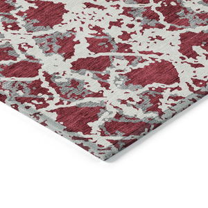 8' Burgundy And Ivory Round Abstract Washable Indoor Outdoor Area Rug