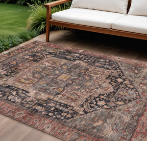 9' X 12' Charcoal Medallion Washable Indoor Outdoor Area Rug - 880016502909