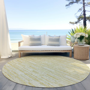 8' Wheat Gold And Tan Round Striped Washable Indoor Outdoor Area Rug