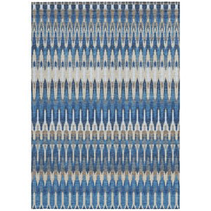 9' X 12' Navy Blue Denim Blue And Ivory Southwestern Washable Indoor Outdoor Area Rug