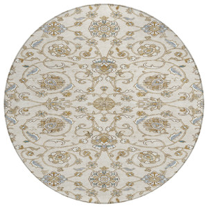 8' Ivory Brown And Gray Round Moroccan Washable Indoor Outdoor Area Rug