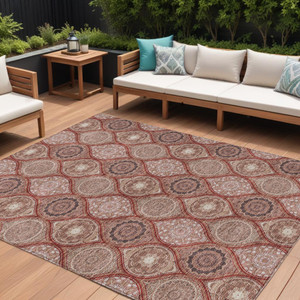 8' X 10' Orange Beige And Gray Floral Medallion Washable Indoor Outdoor Area Rug