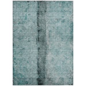 9' X 12' Teal Blue Aqua And Charcoal Abstract Washable Indoor Outdoor Area Rug