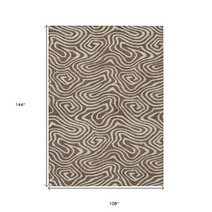 9' X 12' Brown And Beige Abstract Washable Indoor Outdoor Area Rug - 608219371906