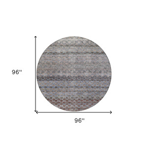 8' Brown Black And Brick Red Round Striped Washable Indoor Outdoor Area Rug