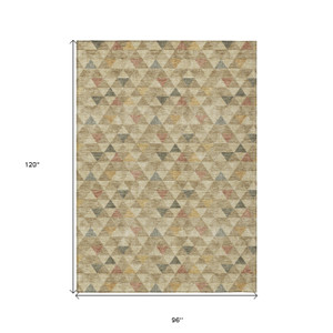 8' X 10' Beige Tan And Taupe Geometric Washable Indoor Outdoor Area Rug