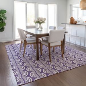 10' X 14' Purple And Ivory Ogee Washable Indoor Outdoor Area Rug