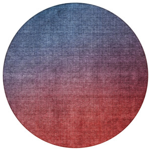 8' Navy Blue Red And Eggplant Round Ombre Washable Indoor Outdoor Area Rug