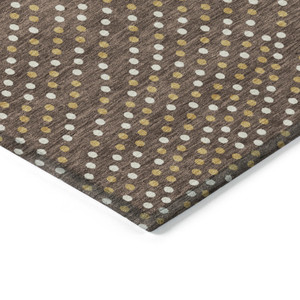9' X 12' Brown Gold And Ivory Polka Dot Washable Indoor Outdoor Area Rug
