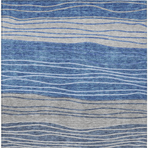 10' X 14' Navy Blue And Gray Striped Washable Indoor Outdoor Area Rug