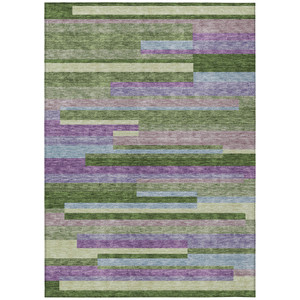 8' X 10' Moss Green Olive Green And Purple Striped Washable Indoor Outdoor Area Rug