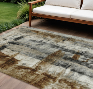 10' X 14' Taupe And Ivory Abstract Washable Indoor Outdoor Area Rug - Taupe, Ivory