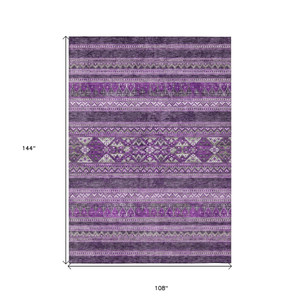 9' X 12' Purple Eggplant And Gray Southwestern Washable Indoor Outdoor Area Rug