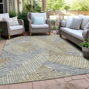 8' X 10' Taupe Gray And Beige Floral Washable Indoor Outdoor Area Rug