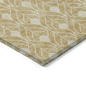 9' X 12' Gold And Ivory Geometric Washable Indoor Outdoor Area Rug - 608219283964