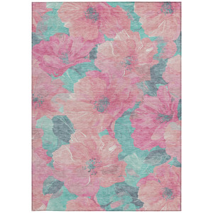 9' X 12' Pink And Mauve Floral Washable Indoor Outdoor Area Rug