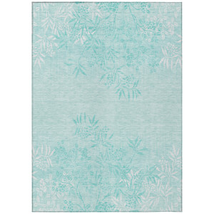 9' X 12' Teal Blue Aqua And Ivory Floral Washable Indoor Outdoor Area Rug
