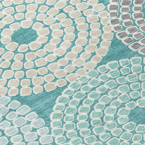 9' X 12' Teal Blue Beige And Gray Geometric Washable Indoor Outdoor Area Rug