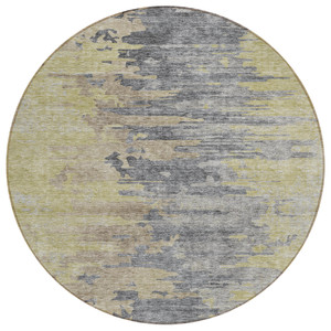 8' Pewter Silver And Gray Round Abstract Washable Indoor Outdoor Area Rug